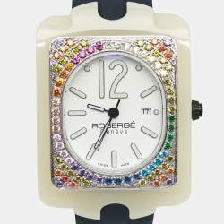 Pre Owned Robergé White Acetate Stainless Steel Rubber Colored Crystals Altair Women's Wristwatch 34 mm