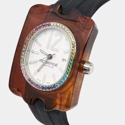 Pre Owned Robergé White Acetate Stainless Steel Rubber Colored Crystals Altair Women's Wristwatch 34 mm