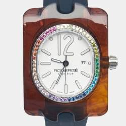 Pre Owned Robergé White Acetate Stainless Steel Rubber Colored Crystals Altair Women's Wristwatch 34 mm