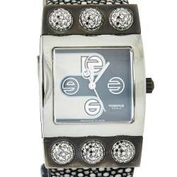 Pre Owned Roberge Black PVD Coated Stainless Steel Stingray Black Diamond Corvus Women's Wristwatch 26 mm