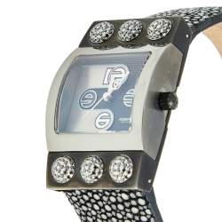 Pre Owned Roberge Black PVD Coated Stainless Steel Stingray Black Diamond Corvus Women's Wristwatch 26 mm