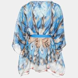 Roberto Cavalli Beachwear Blue Printed Cotton & Silk Kaftan L/XL