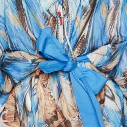 Roberto Cavalli Beachwear Blue Printed Cotton & Silk Kaftan L/XL