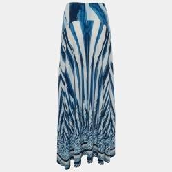 Pre Owned Roberto Cavalli Blue Abstract Stripe Printed Jersey Maxi Skirt L