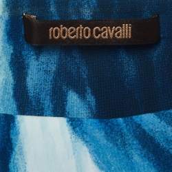 Pre Owned Roberto Cavalli Blue Abstract Stripe Printed Jersey Maxi Skirt L