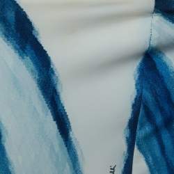 Pre Owned Roberto Cavalli Blue Abstract Stripe Printed Jersey Maxi Skirt L