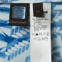 Pre Owned Roberto Cavalli Blue Abstract Stripe Printed Jersey Maxi Skirt L