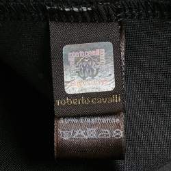 Pre Owned Roberto Cavalli Gym Black Jersey Animal Print Trim Hooded Jacket M