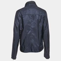 Pre Owned Roberto Cavalli Gym Blue Nylon Logo Applique Jacket M