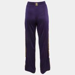 Pre Owned Roberto Cavalli Gym Purple Crepe Side Sequin Trim Trousers L