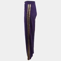 Pre Owned Roberto Cavalli Gym Purple Crepe Side Sequin Trim Trousers L