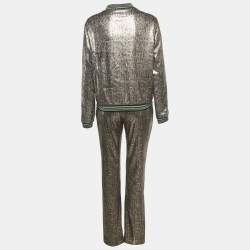 مملوكة مسبقًا Roberto Cavalli Gym Metallic Gold Snakeskin Patterned Polyester Sequin Sweatshirt & Jogger Set M