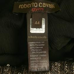 مملوكة مسبقًا Roberto Cavalli Gym Metallic Gold Snakeskin Patterned Polyester Sequin Sweatshirt & Jogger Set M