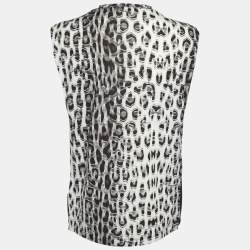 مملوكة مسبقًا Roberto Cavalli Gym Black/Grey Printed Jersey & Mesh Tank Top S