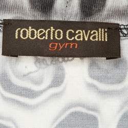 مملوكة مسبقًا Roberto Cavalli Gym Black/Grey Printed Jersey & Mesh Tank Top S