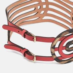 Pre Owned Roberto Cavalli Pink/Beige Leopard Print Leather Strappy Wide Belt 75CM