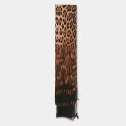 Roberto Cavalli Black/Brown Leopard Print Silk Scarf 