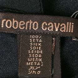 Roberto Cavalli Black/Brown Leopard Print Silk Scarf 