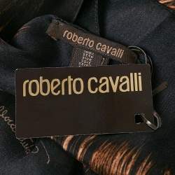 Roberto Cavalli Black/Brown Leopard Print Silk Scarf 