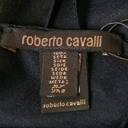 Roberto Cavalli Black/Brown Leopard Print Silk Scarf 