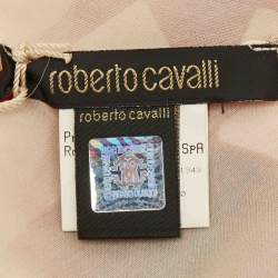 Pre Owned Roberto Cavalli Cream Bird and Leave Print Silk Rectangular Stole 