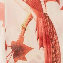 Pre Owned Roberto Cavalli Cream Bird and Leave Print Silk Rectangular Stole 