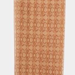 Pre Owned Roberto Cavalli Brown Logo Printed Silk Scarf
