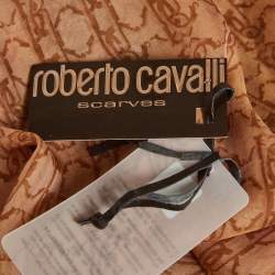 Pre Owned Roberto Cavalli Brown Logo Printed Silk Scarf