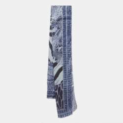 Pre Owned Roberto Cavalli Blue Snake Print Silk Metallic Stole