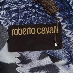 Pre Owned Roberto Cavalli Blue Snake Print Silk Metallic Stole