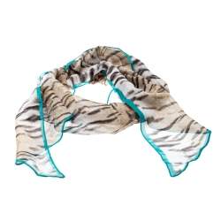 Pre Owned Roberto Cavalli Beige Animal Print Chiffon Accented Border Detail Scarf 
