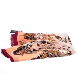 مملوكة مسبقًا وشاح روبرتو كافالي حرير مطبوع مورد وردي مرجاني