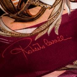 مملوكة مسبقًا وشاح روبرتو كافالي حرير مطبو ع مورد وردي مرجاني