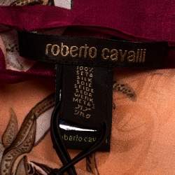 مملوكة مسبقًا وشاح روبرتو كافالي حرير مطبوع مورد وردي مرجاني