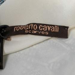 Pre Owned وشاح روبرتو كافالي حرير ساتان كريمي بطبعة زهور