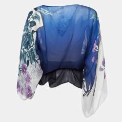 Pre Owned Roberto Cavalli Blue Printed Silk Kaftan Top M