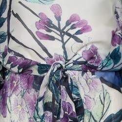 Pre Owned Roberto Cavalli Blue Printed Silk Kaftan Top M