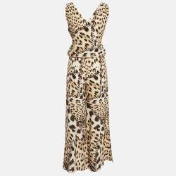 Pre Owned Roberto Cavalli Brown Leopard Print Silk Jumpsuit M