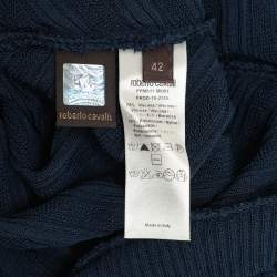 مملوكة مسبقًا Roberto Cavalli Navy Blue Knit Ruffled Detail Top M 
