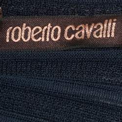 مملوكة مسبقًا Roberto Cavalli Navy Blue Knit Ruffled Detail Top M 