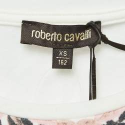 Pre Owned Roberto Cavalli White Printed Cotton T-Shirt XS