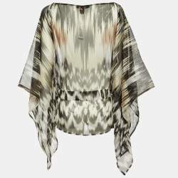 Roberto Cavalli Black Printed Chiffon Belted Sheer Kaftan Top S