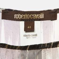 Roberto Cavalli Black Printed Chiffon Belted Sheer Kaftan Top S