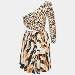 Roberto Cavalli White Macro Tiger Twiga Print Knit Cut-Out Mini Dress S
