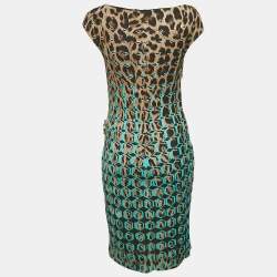 Pre Owned Roberto Cavalli Brown Printed Jersey Short Dress S