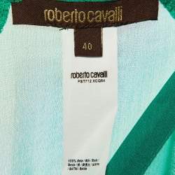 Pre Owned Roberto Cavalli Green Silk Sheer Lace Up Blouse S