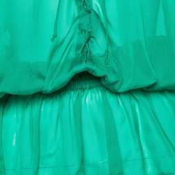 Pre Owned Roberto Cavalli Green Silk Sheer Lace Up Blouse S