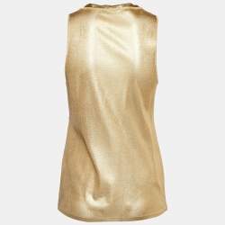 Pre Owned Roberto Cavalli Gold Knit Sequin Embellished Sleeveless Top M