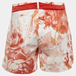 Pre Owned Roberto Cavalli White Floral Print Cotton Tie-Up Waist Detail Shorts XS