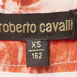 Pre Owned Roberto Cavalli White Floral Print Cotton Tie-Up Waist Detail Shorts XS